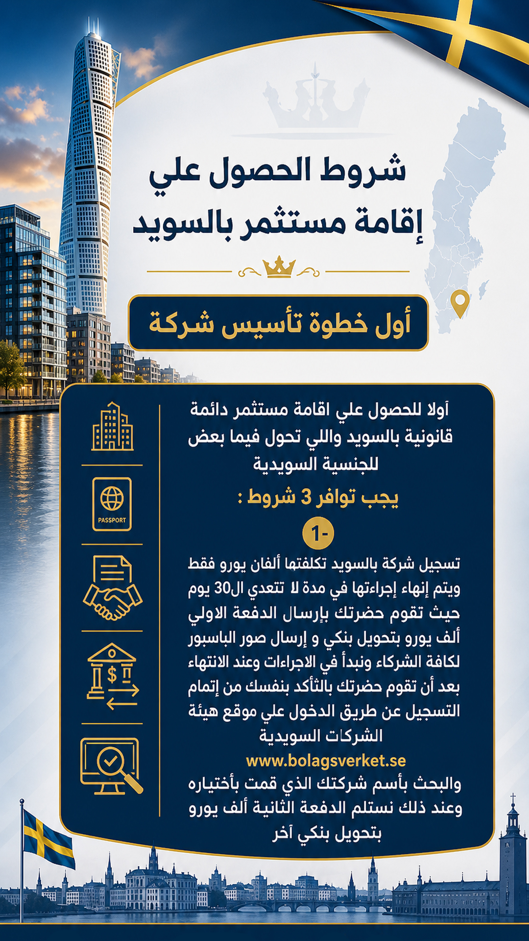 شروط الحصول على إقامة مستثمر بالسويد